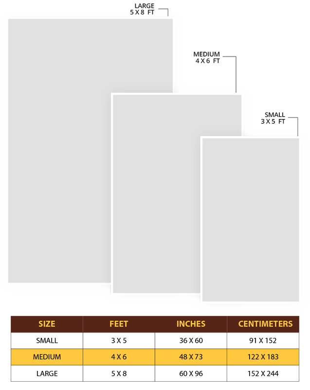 Size chart for RUGS white thread - Anime Rugs Store