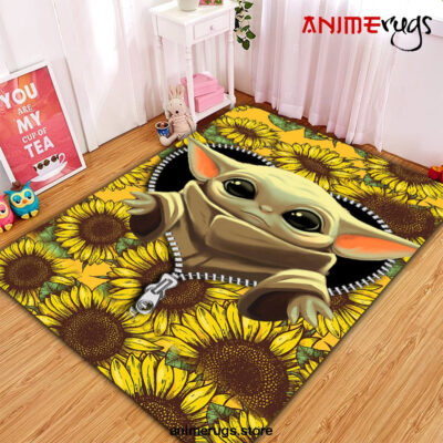 Baby Yoda Sunflower Zipper Rug Carpet Rug Home Room Decor Premium Rectangle Rug / Small Official Rug Merch