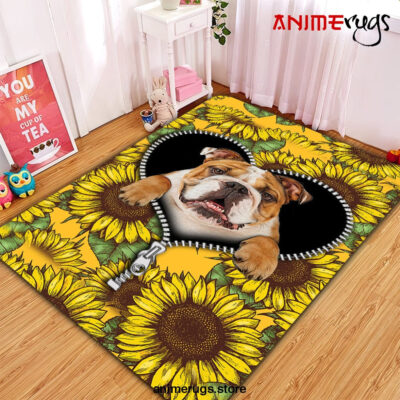 Bulldog Sunflower Zipper Rug Carpet Rug Home Room Decor Premium Rectangle Rug / Small Official Rug Merch