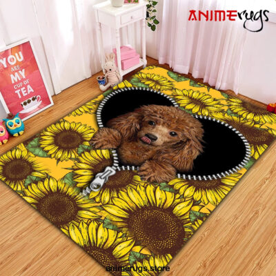 Cute Dog Sunflower Zipper Rug Carpet Rug Home Room Decor Premium Rectangle Rug / Small Official Rug Merch