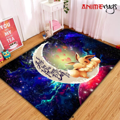Cute Eevee Pokemon Couple Love You To The Moon Galaxy Carpet Rug Home Room Decor Small / Premium Rectangle Rug Official Rug Merch