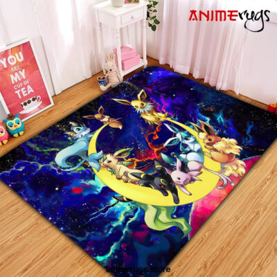 Eevee Evolution Pokemon Family Love You To The Moon Galaxy Rug Carpet Rug Home Room Decor Premium Rectangle Rug / Small Official Rug Merch
