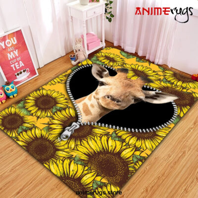 Giraffe Sunflower Zipper Rug Carpet Rug Home Room Decor Premium Rectangle Rug / Small Official Rug Merch