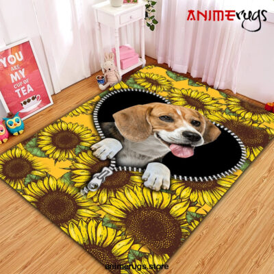 Lovely Beagle Sunflower Zipper Rug Carpet Rug Home Room Decor Premium Rectangle Rug / Small Official Rug Merch