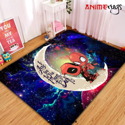 Spiderman And Deadpool Couple Love You To The Moon Galaxy Carpet Rug Home Room Decor Small / Premium Rectangle Rug Official Rug Merch
