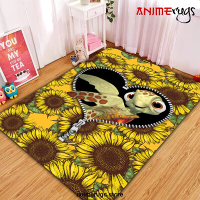 Turtle Sunflower Zipper Rug Carpet Rug Home Room Decor Premium Rectangle Rug / Small Official Rug Merch