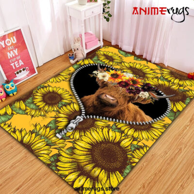 Yak Animal Sunflower Zipper Rug Carpet Rug Home Room Decor Premium Rectangle Rug / Small Official Rug Merch