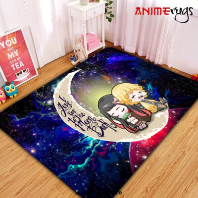 Zenitsu And Nezuko Chibi Demon Slayer Love You To The Moon Galaxy Carpet Rug Home Room Decor Small / Premium Rectangle Rug Official Rug Merch